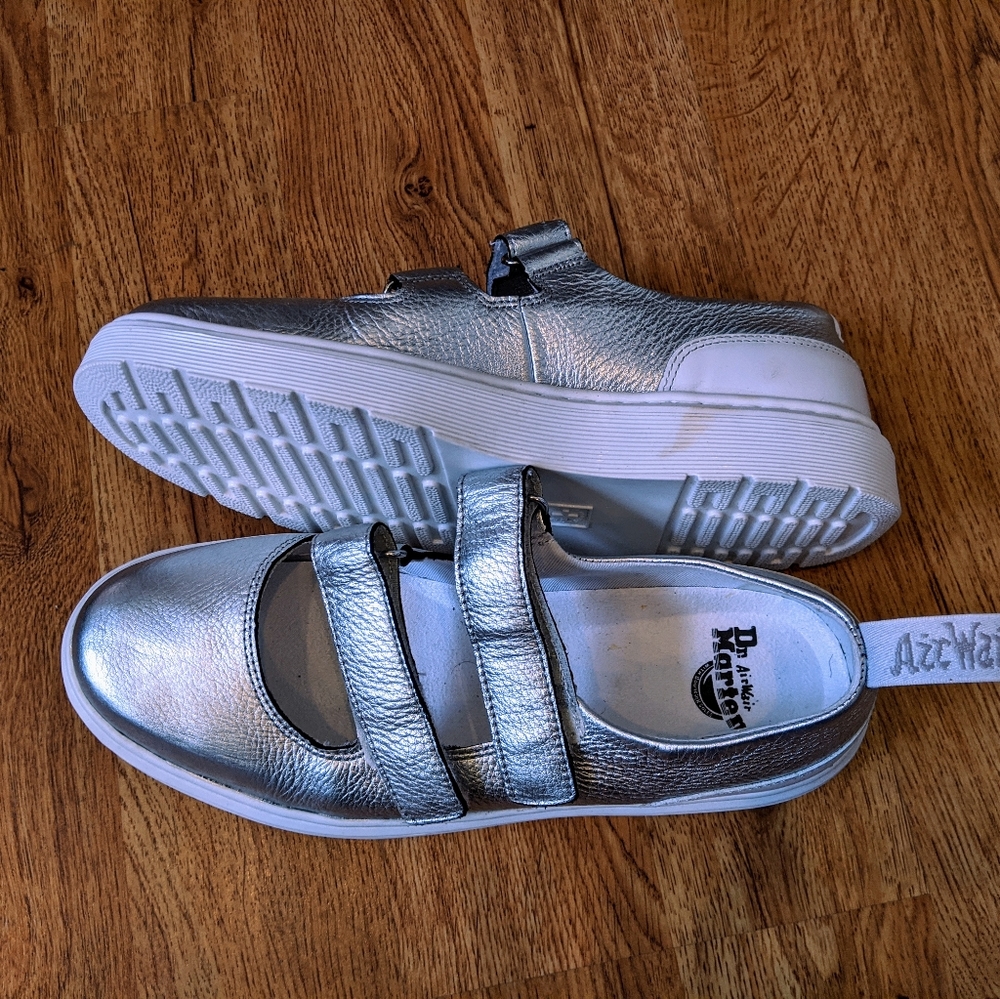Silver Dr. Marten Double Strap Mary Janes